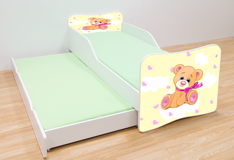 Becks posteľ s výsuvným lôžkom Macko žltý